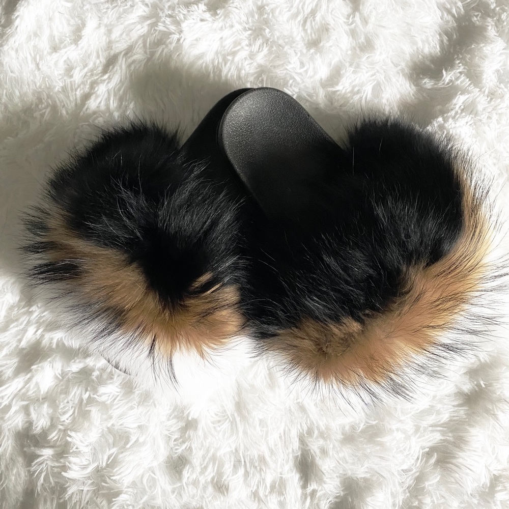 Brown Black and White Fur Slides